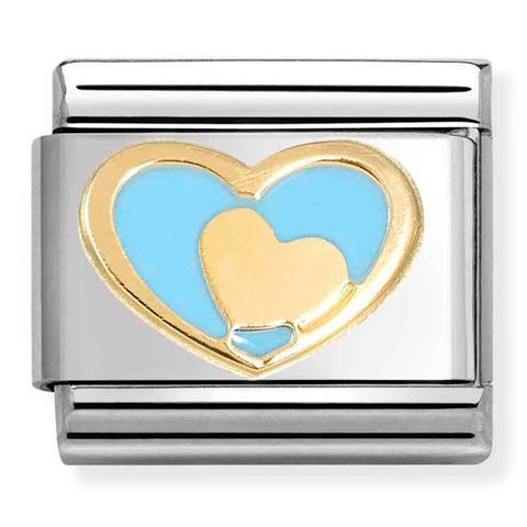 Nomination Composable Classic Link 030283/31 Blue Heart with Gold Heart in 18K Gold & Enamel
