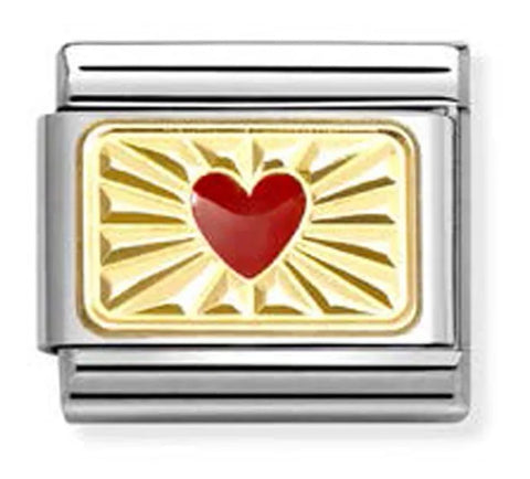 Nomination Composable Classic Link 030284/58 Red Heart with Etched Detail in Gold
