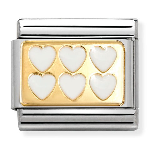 Nomination Composable Classic Link 030284/69 White Enamel Hearts in 18K Gold