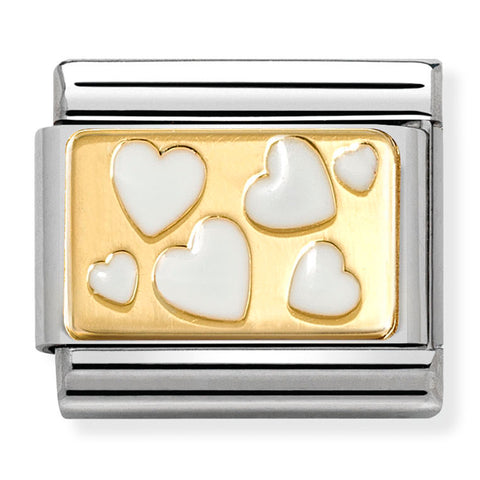 Nomination Composable Classic Link 030284/70 White Enamel Hearts in 18K Gold