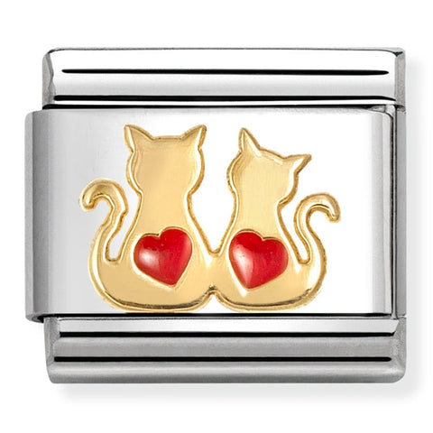 Nomination Composable Classic Link 030285/70 Two Cats with Red Hearts in 18K Gold