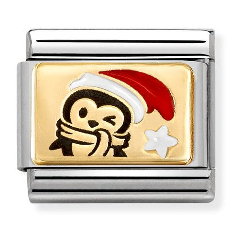Nomination Composable Classic Link 030289/13 Penguin with Santa Hat in 18K Gold with Enamel