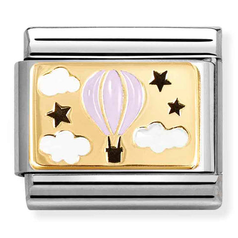 Nomination Composable Classic Link 030289/16 Pink Hot Air Balloon in 18K Gold & Enamel