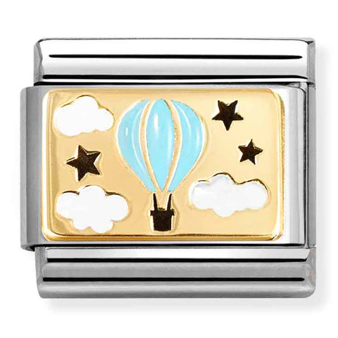 Nomination Composable Classic Link 030289/17 Blue Hot Air Balloon in 18K Gold & Enamel