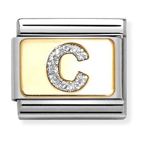 Nomination Composable Classic Link 030291/03 Silver Letter C in 18K Gold & Glitter Enamel