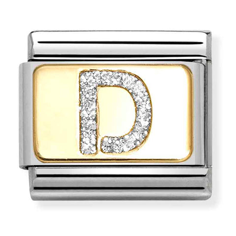 Nomination Composable Classic Link 030291/04 Silver Letter D in 18K Gold & Glitter Enamel