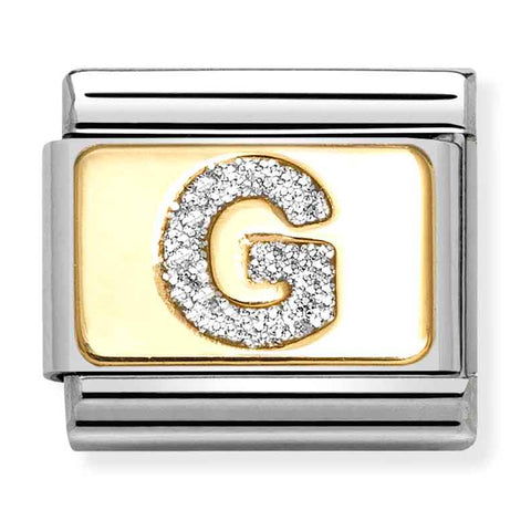 Nomination Composable Classic Link 030291/07 Silver Letter G in 18K Gold & Glitter Enamel