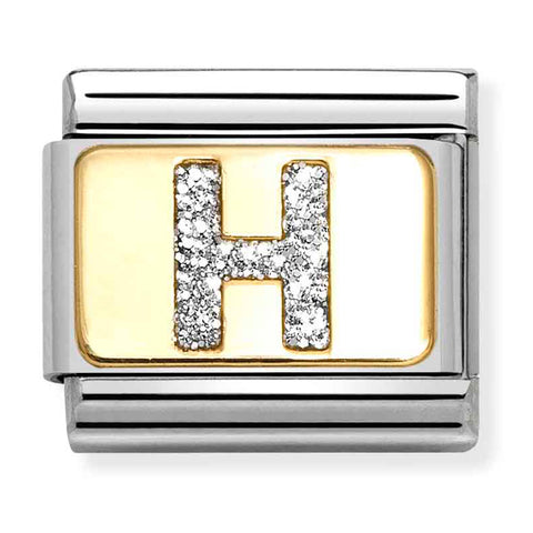 Nomination Composable Classic Link 030291/08 Silver Letter H in 18K Gold & Glitter Enamel
