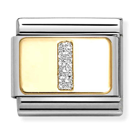 Nomination Composable Classic Link 030291/09 Silver Letter I in 18K Gold & Glitter Enamel