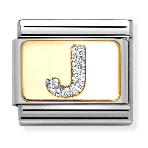 Nomination Composable Classic Link 030291/10 Silver Letter J in 18K Gold & Glitter Enamel