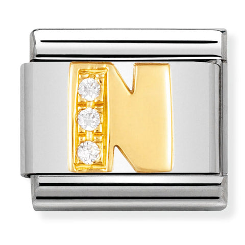 Nomination Composable Classic Link 030301/14 Letter N in 18K Gold and CZ