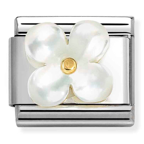 Nomination Composable Classic Link 030521/02 White Mother of Pearl Flower in 18K Gold