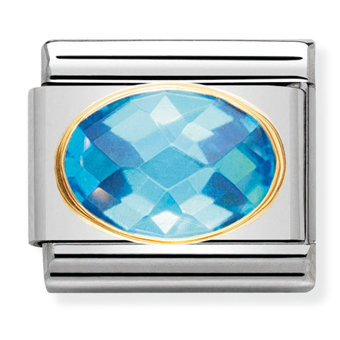 Nomination Composable Classic Link 030601/006 Light Blue Faceted CZ in 18K Gold