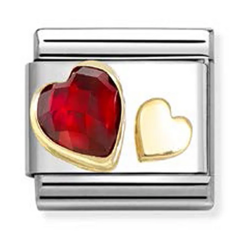 Nomination Composable Classic Link 030613/05 Red CZ & Gold Hearts in Gold