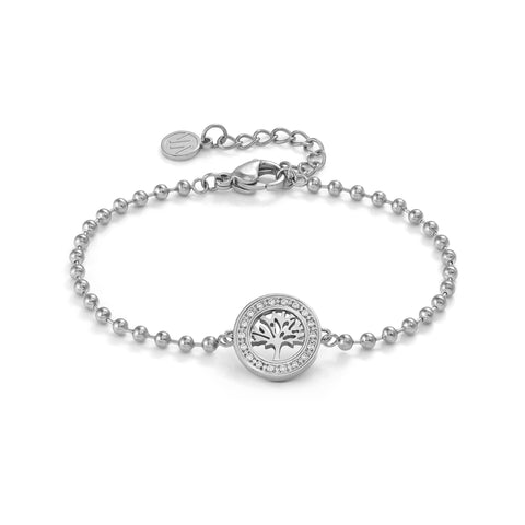 Soffio D'Amore CZ Tree of Life Silver Steel Bracelet