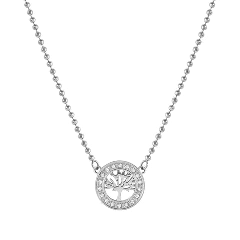 Soffio D'Amore CZ Tree of Life Silver Steel Necklace