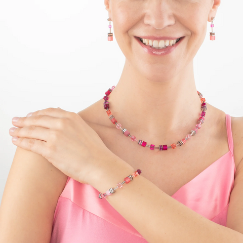 Coeur de Lion GeoCube Viva Magenta & Pink Necklace