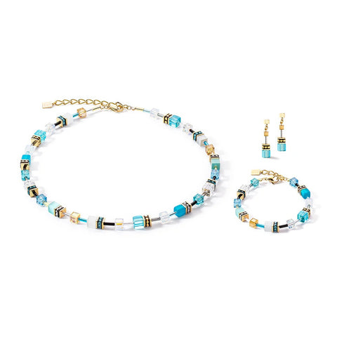 Coeur de Lion GeoCube Fresh Turquoise, White & Gold Earrings