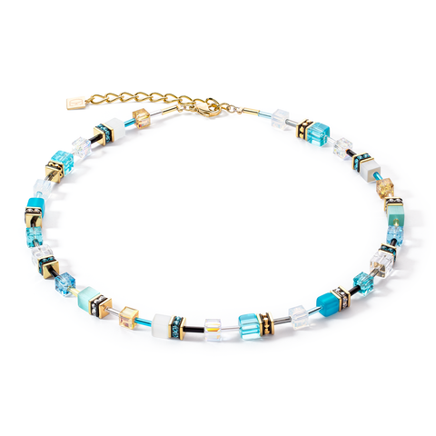 Coeur de Lion GeoCube Fresh Turquoise, White & Gold Necklace