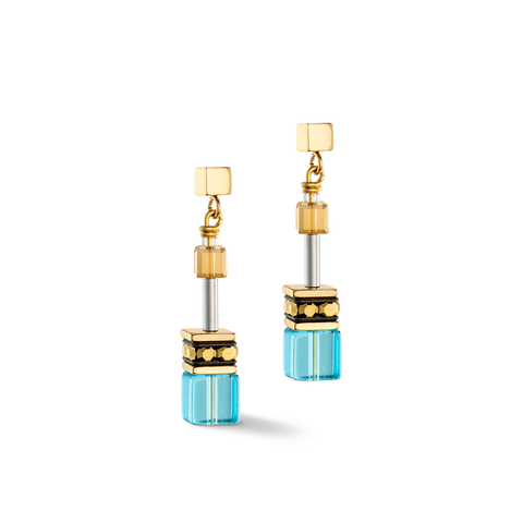 Coeur de Lion GeoCube Fresh Turquoise, White & Gold Earrings