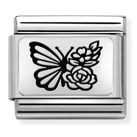 Nomination Composable Classic Link 330111/22 Butterfly with Flowers in 925 Silver