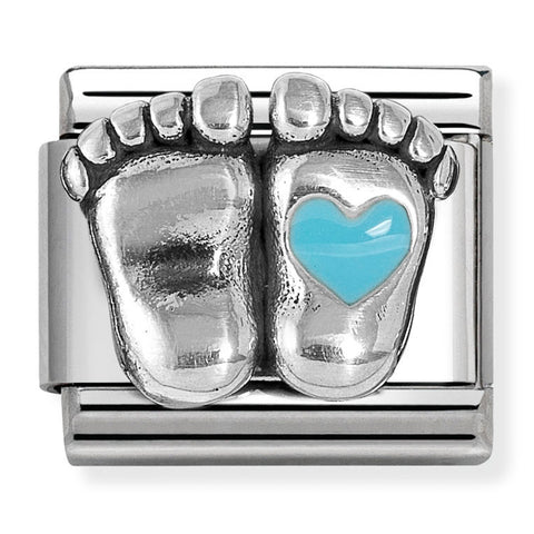 Nomination Composable Classic Link 330204/30 Baby Feet with Blue Heart in 925 Silver