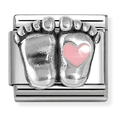 Nomination Composable Classic Link 330204/31 Baby Feet with Pink Heart in 925 Silver