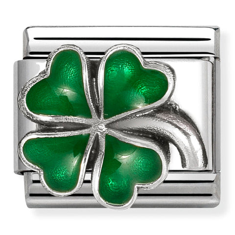 Nomination Composable Classic Link 330204/42 Green Four Leaf Clover in 925 Silver & Enamel