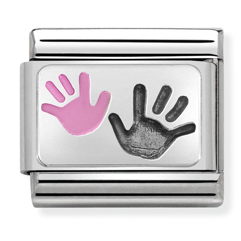 Nomination Composable Classic Link 330208/42 Hands Parent-Child Pink in 925 Silver
