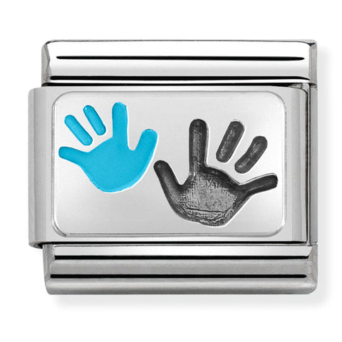 Nomination Composable Classic Link 330208/43 Hands Parent-Child Blue in 925 Silver