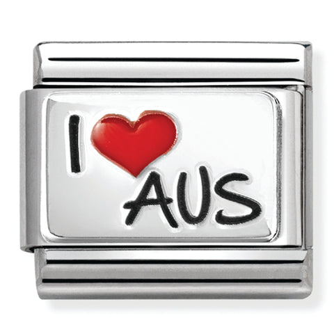 Nomination Composable Classic Link 330209/73 I Love AUS Heart in 925 Silver & Enamel