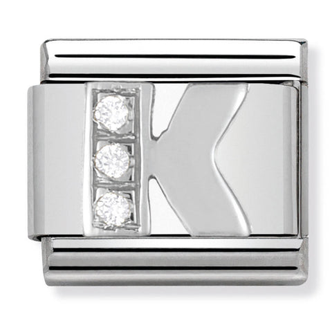 Nomination Composable Classic Link 330301/11 Letter K with CZ in 925 Silver