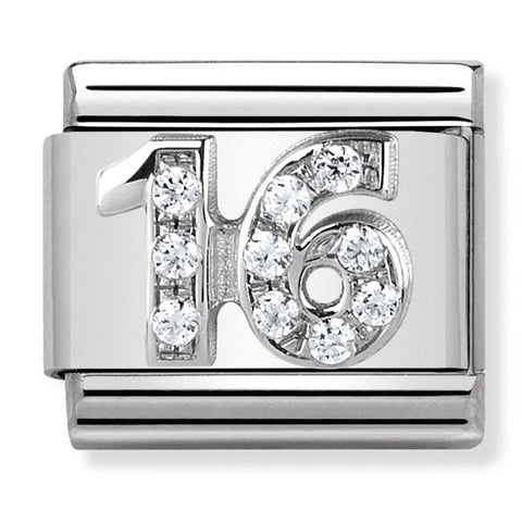 Nomination Composable Classic Link 330304/17 Number 16 with CZ in 925 Silver