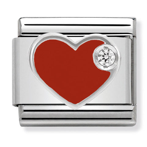 Nomination Composable Classic Link 330305/01 Red Heart with CZ & Enamel in 925 Silver