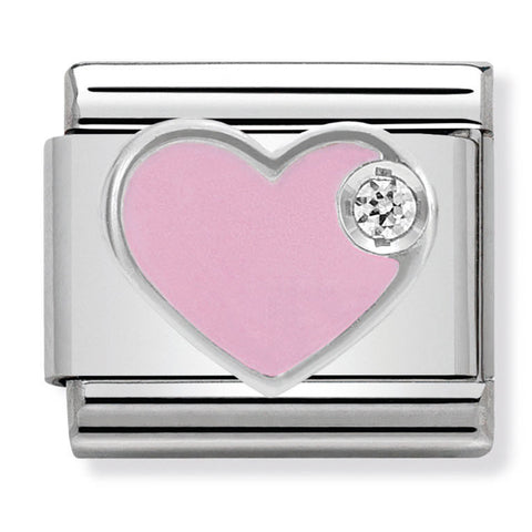 Nomination Composable Classic Link 330305/02 Pink Heart with CZ & Enamel in 925 Silver