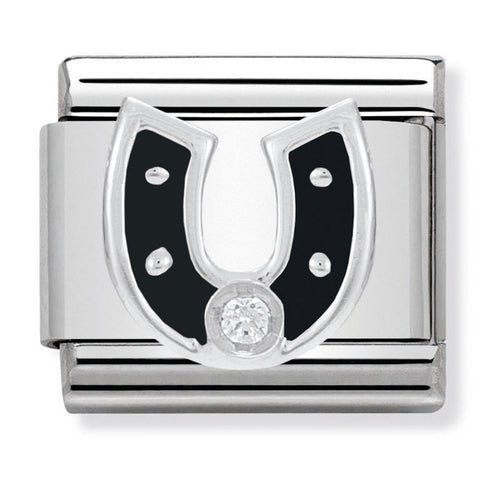Nomination Composable Classic Link 330305/11 Black Horseshoe with CZ & Enamel in 925 Silver