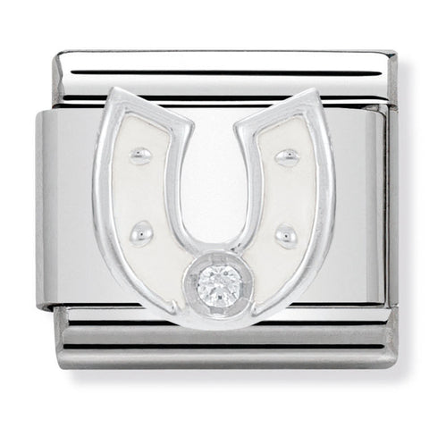 Nomination Composable Classic Link 330305/12 White Horseshoe with CZ & Enamel in 925 Silver