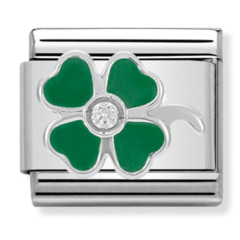 Nomination Composable Classic Link 330305/13 Green Clover with CZ & Enamel in 925 Silver