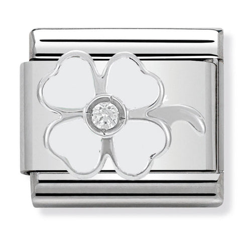 Nomination Composable Classic Link 330305/14 White Clover with CZ & Enamel in 925 Silver