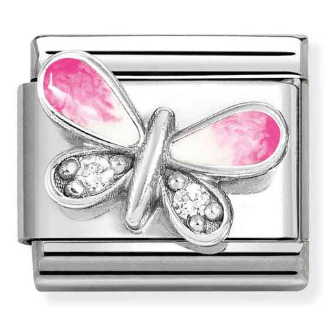 Nomination Composable Classic Link 330321/09 Butterfly with Pink Enamel in 925 Silver & CZ