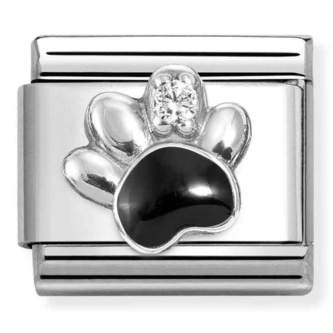 Nomination Composable Classic Link 330321/12 Black Paw Print Enamel in 925 Silver & CZ