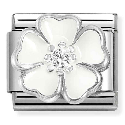 Nomination Composable Classic Link 330321/15 White Flower Enamel in 925 Silver & CZ