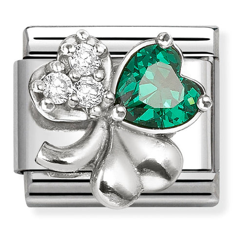 Nomination Composable Classic Link 330322/10 Clover with White & Green CZ in 925 Silver