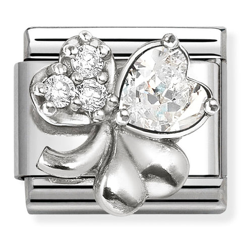 Nomination Composable Classic Link 330322/12 Clover with White CZ in 925 Silver