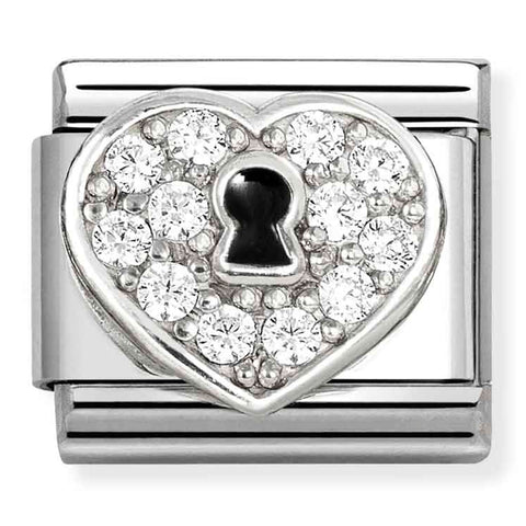 Nomination Composable Classic Link 330328/09 Heart with Key Hole in 925 Silver & White CZ