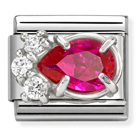 Nomination Composable Classic Link 330329/02 Red & White CZ Raised Drop in 925 Silver