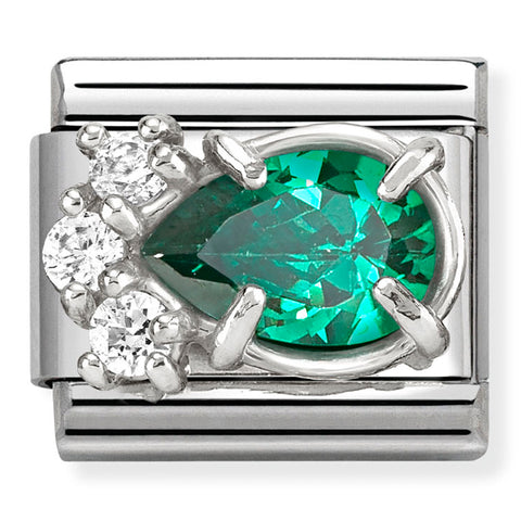 Nomination Composable Classic Link 330329/03 Green & White CZ Raised Drop in 925 Silver