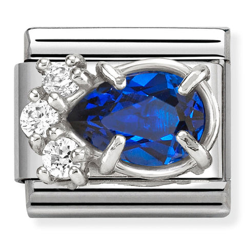 Nomination Composable Classic Link 330329/06 Blue & White CZ Raised Drop in 925 Silver