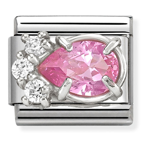 Nomination Composable Classic Link 330329/08 Pink & White CZ Raised Drop in 925 Silver