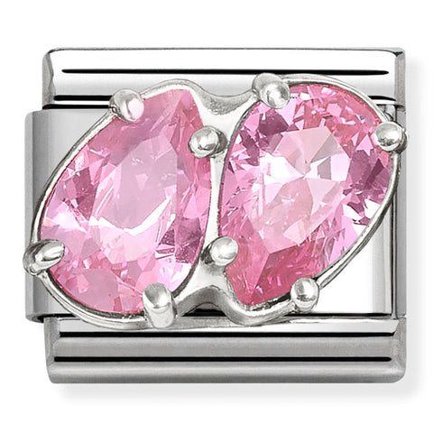 Nomination Composable Classic Link 330329/10 Twin Pink CZ Raised Drop in 925 Silver